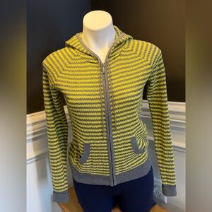 Caslon Casual Luxe Striped Knit Zip Hoodie Yellow/Gray Small (EUC)